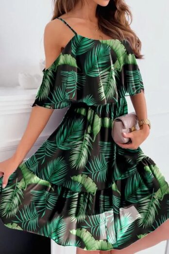 Leafy Touch Chiffon Mini Dress